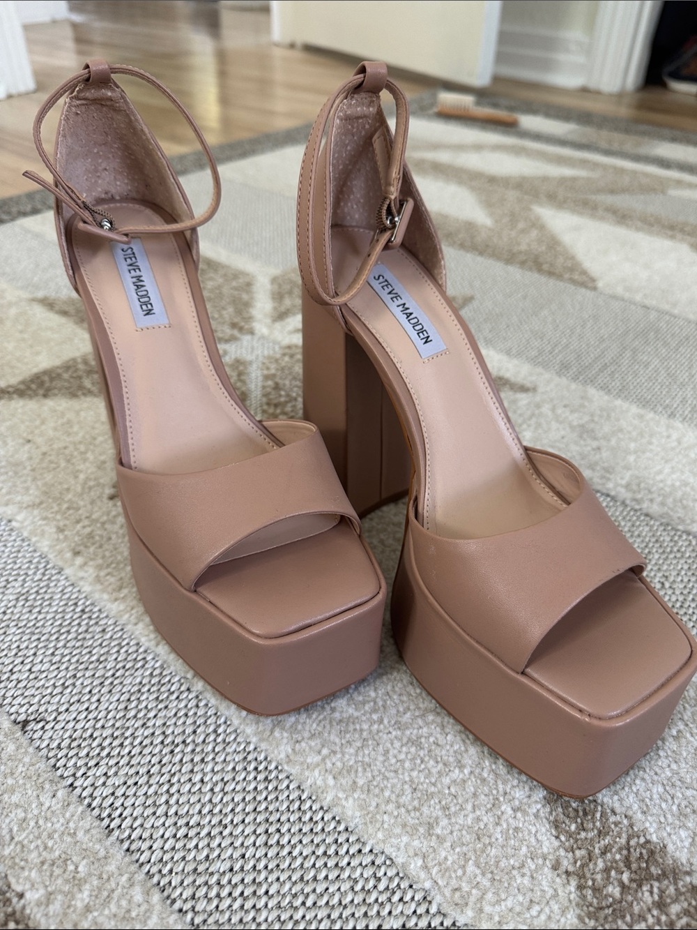 Steve Madden Platform Ankle-Strap Sandals in Nude Pink